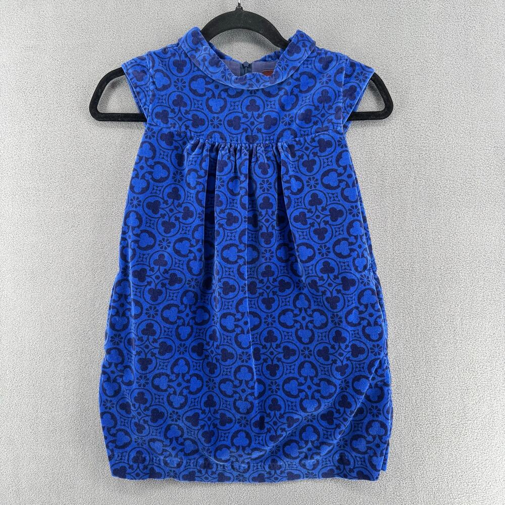 Tea Collection Blue‎ Velvet Patterned Dress Girls 7 Pockets Soft Sleeveless
